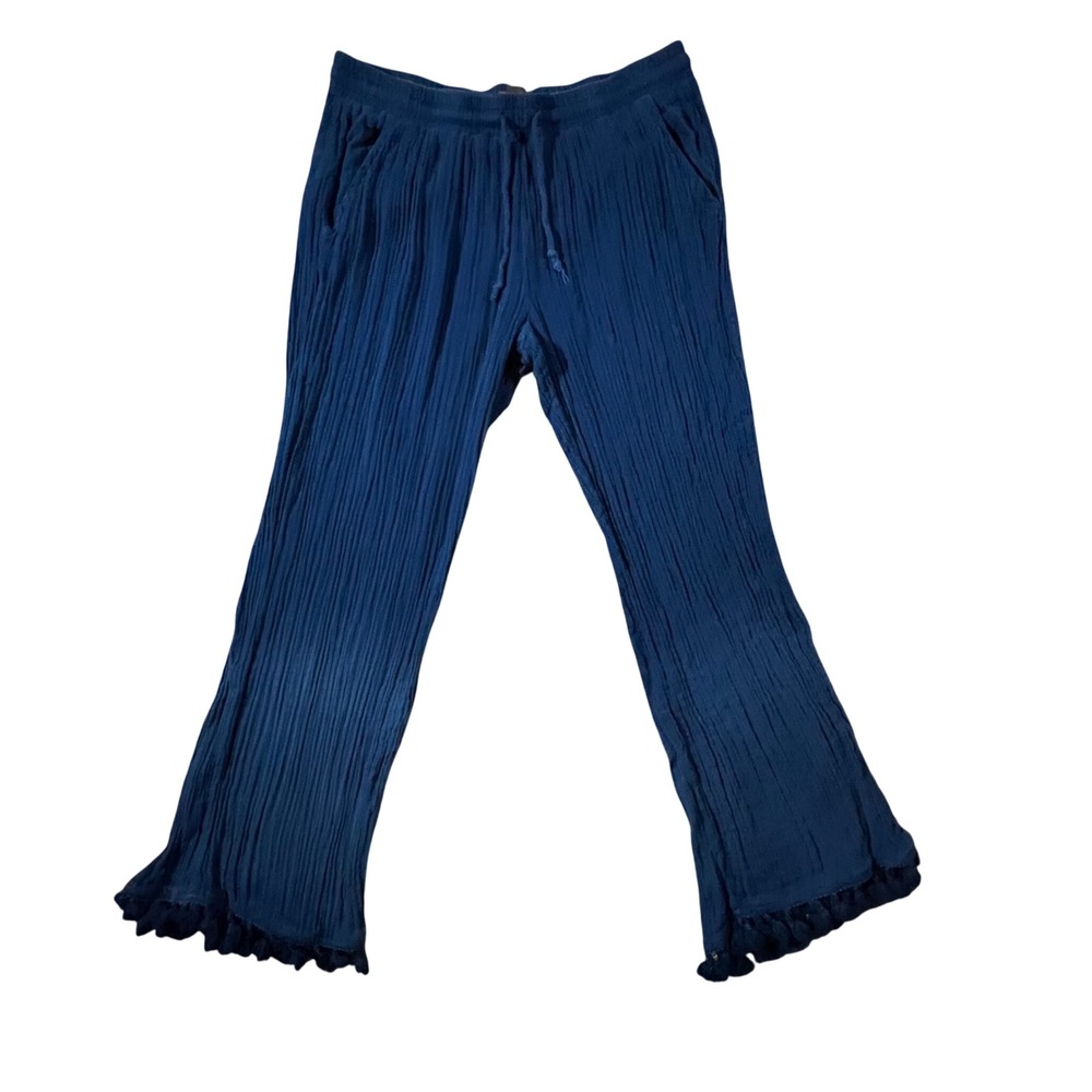 Michael Stars Gauze Pants Womens size Small Blue Tassel Fringe Flare Cotton